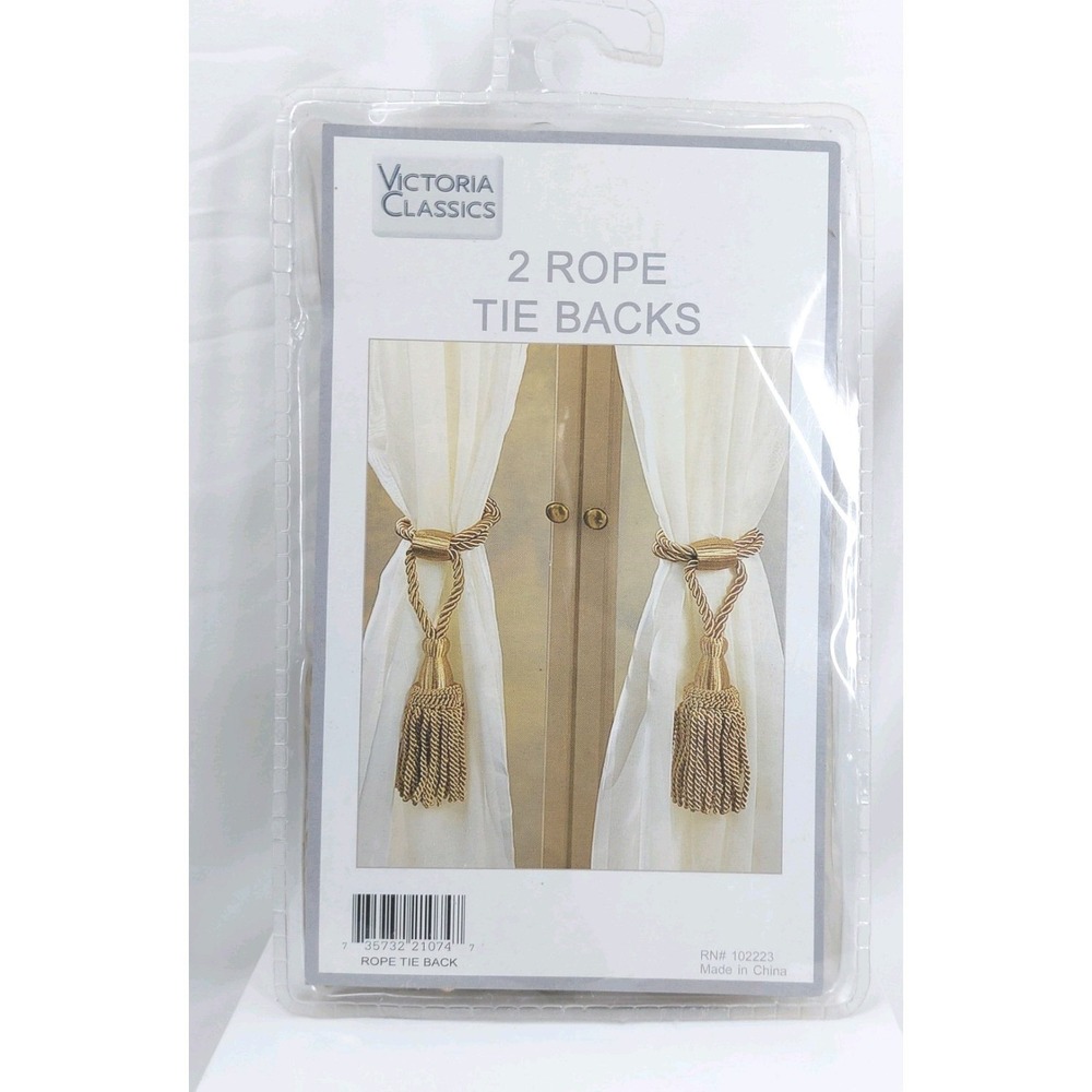2 Vintage Style Gold Rope Tassel Curtain Tie Backs New Old Stock